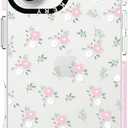 Dumkery Cute Flowers Phone Case Compatible with iPhone 16 Plus Clear Case with Floral Leaf Aesthetic Pattern, Soft TPU Shockproof Bumper Cover for Girls Women, Pink