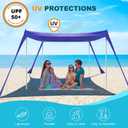 Beach Tent - 10 x 10 FT Beach Canopy, Portable Beach Tent Sun Shelter UPF50 with 4 Sandbags, Anti-Wind Ropes,Ground Pegs, and Stability Poles,Outdoor Beach Shade Canopy for Camping