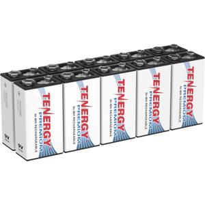 Tenergy Premium 9V Batteries Rechargeable High Drain 250mAh NiMH 9V Square Battery for Smoke Alarm/Detector, 10 Pack