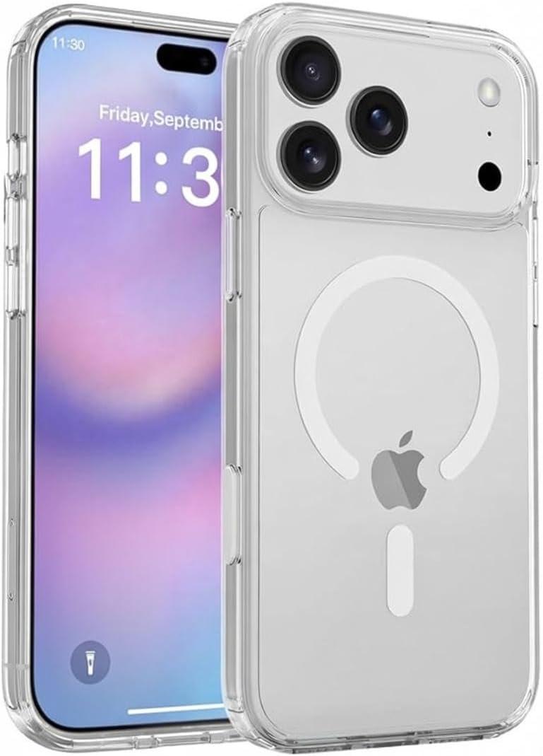 Clear Magnetic Phone Case Compatible for iPhone 17 Pro Max Supports Magnetic Wireless Charging, Slim TPU Bumper + Acrylic Back, Shockproof Transparent Cover