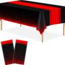 2 Pack Black and Red Tablecloth Party Decorations Plastic Black Tablecloth Printed Red Table Runner 54 x108 Inch Disposable Rectangle Table Cover for Birthday Wedding Graduation Anniversary