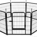Amazon Basics Dog Playpen, 8 Panels Metal Fence with Door, Foldable for Indoor and Outdoor Use, Suitable for Small to Medium Sized Dogs, 24 Inch Height, Black