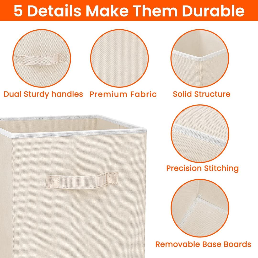 Criusia Storage Cubes - 11 Inch Heavy Duty Fabric Storage Bins for Shelves Closet Cube Organizer - 2 Pack Collapsible Cube Storage Bins Baskets for Clothes Blankets Toys - Nursery Organization (Beige)