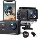 WOLFANG GA300 4K60FPS Action Camera 24MP Waterproof 40M Underwater Camera EIS Stabilization WiFi Wide Angle Helmet Camera with External Microphone, Remote Control, 2x1350mAh Batteries, Accessory Kit