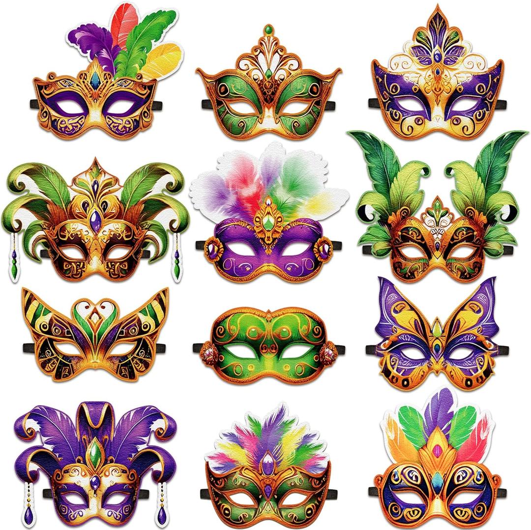 16PCS Mardi Gras Masks Bulk Set: Party Decorations Carnival Favors(Felt)