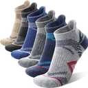 ANTSANG 6 Pairs Merino Wool Ankle Hiking Running Socks Compression Thick Cushion Breathable No Show Socks for Men Women (Large, Navy/Brown/Grey/Black/Blue/Light Grey)