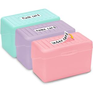 H4D Index Card Holder 3x5, Index Card Box Organizer Case, 3x5 Flash Note Card Holder, 3 Packs (Pastel Colors)
