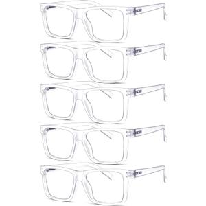 Eyekepper 5-pack Oversized Reading Glasses Square Large Frame Readers for Men and Women - Clear +1.25