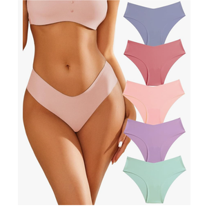 FINETOO Women’s Seamless Underwear Soft Stretch Briefs Invisibles Hipster V Cut cheeky No Show Bikini Panties 5 pack, Medium