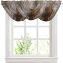 Drak Brown Waterfall Valance Curtains for Window, Brown Grey Ombre Sheer Valances Rod Pocket, Oil Modern Painting Voile Topper Swag Curtain for Living Room, Kitchen 38.5" W x 47.2" L, 3 Panel