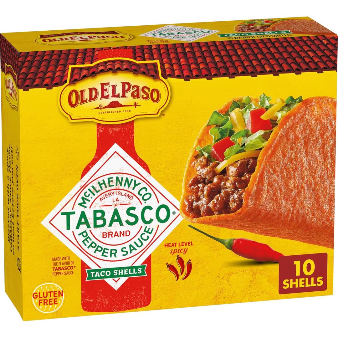 6 x Old El Paso Tabasco Flavored Taco Shells, Gluten Free, 10 Ct, 5.4 oz (EXP 11/10/26)