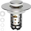 Universal Bathroom Sink Stopper Hair Catcher Upgraded with 2-Layer Detachable Filter Basket, 4 in 1 Pop Up Drain Strainer, Anti-Clog, Odor-Block, Fit for 1.1''~2.36'' Sinks, Brushed Nickel