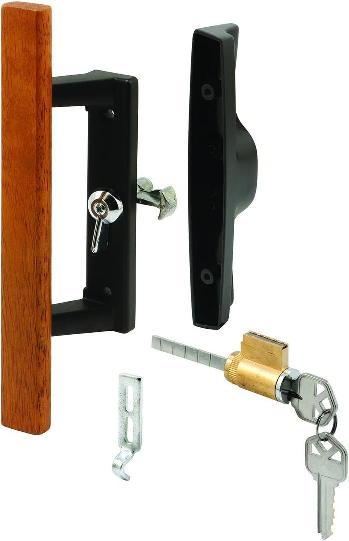 Prime-Line C 1132 Patio Door Internal Style Door Handle, Black, Keyed, 3-15/16 In. Hole Centers (Single Pack)
