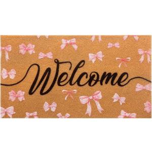 Tinideya Black Welcome Coir Doormat Outdoor Cute Welcome Floor Mats Non-Slip Entrance Door Rugs for Front Door Porch Party Outdoor Entryway Decor, 17 x 30 Inch