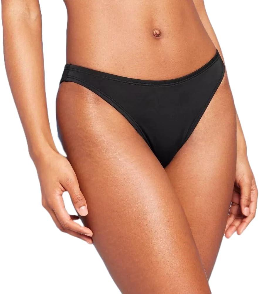 Shade & Shore Women's High Leg Cheeky Bikini Bottom - Black - (XLarge)