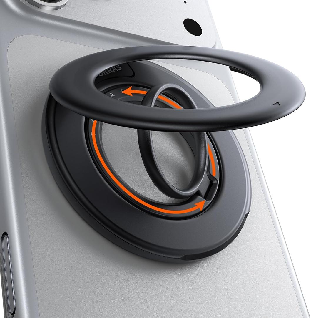 TORRAS 2025 Flagship Magnetic Phone Grip Ring Holder Kickstand [2-Sided Magnetic] [360 Rotation] Fit for MagSafe Accessories for iPhone 17 16 15 14 13 12 11 Samsung, Google, Black
