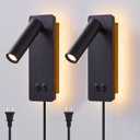 LED wall lamp and reading light two-in-one multifunctional wall sconces. LED Wall Lamp Plug in for Bedroom Bedside Wall Sconces Set of Two Black Reading Light 3W+6W Night Light 3000K(BLACK)