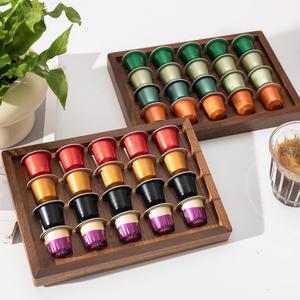2 x 2 PCS Acacia Wood Coffee Pod Holder Tray Compatible with Nespresso Original Line, Organizer, Storage, Container, Capsule Cup Holder for Countertop or Drawer, Total 40 Pods Capacity