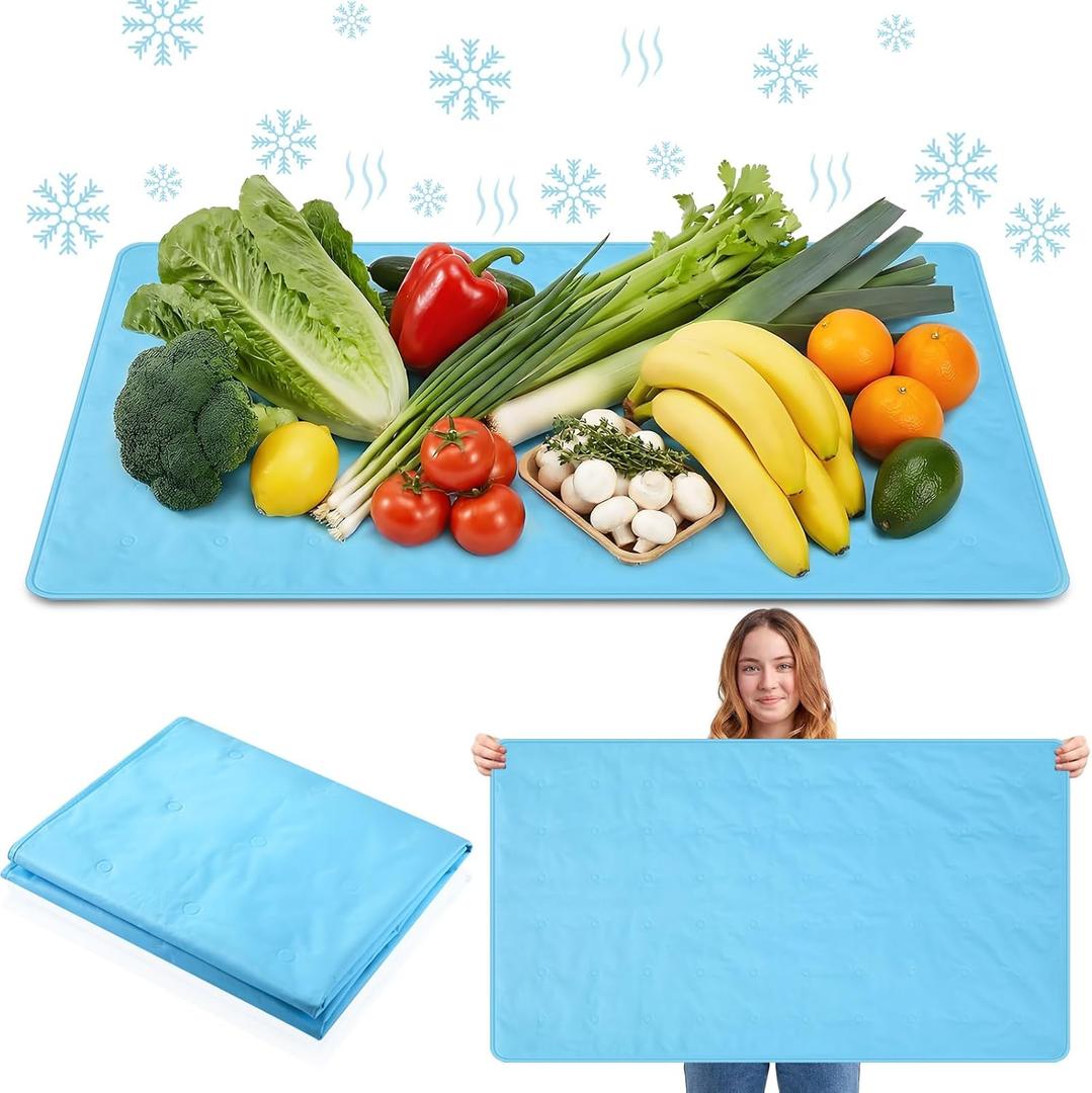 48 x 28'' Large Freezable Ice Mat for Food Trays, Reusable Food Cooling Gel Mat for Buffet, Charcuterie Boards, Veggie & Cheese Platters, Kitchen Picnic Parties Supplies(Blue)