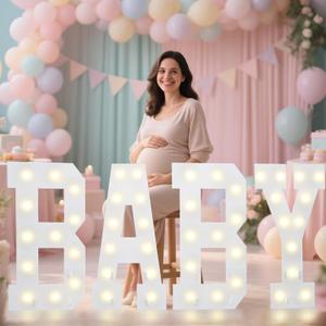 Pooqla 2.4FT Baby Marquee Letters for Baby Shower Decoration for Girl Boy, Large Light Up Letters for Gender Reveal Decorations Party Backdrop Decor, Warm White Letter Baby
