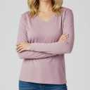Real Essentials 4 Pack: Womens Cotton Long Sleeve V-Neck T-Shirts Soft Casual Lounge Tee Tops (M)