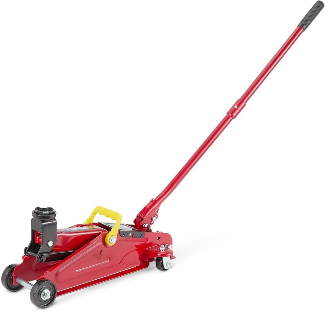 Amazon Basics Hydraulic Floor and Portable Car Jack, 2.2 Short Ton/ 2 Metric Ton/ 2 Tonne / 2000 kg Capacity, Slow Release, Red