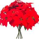 Grunyia 5 Artificial Poinsettia Flowers Bouquet Christmas 7 Heads 19.6”Faux Red Poinsettia Bush Fake Flowers for Home Porch Xmas Tree Garden Indoor Outdoor Office Christmas Decorations