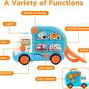 iPlay, iLearn Toddler Bus Toy W/ 3D Matching Puzzle & Car Slide, Baby Musical Push Go Car W/Sound, Montessori Learning Vehicle Match Game, Birthday Gift 18 24 Month 1 2 3 Year Old Infant Kid Boy Girl