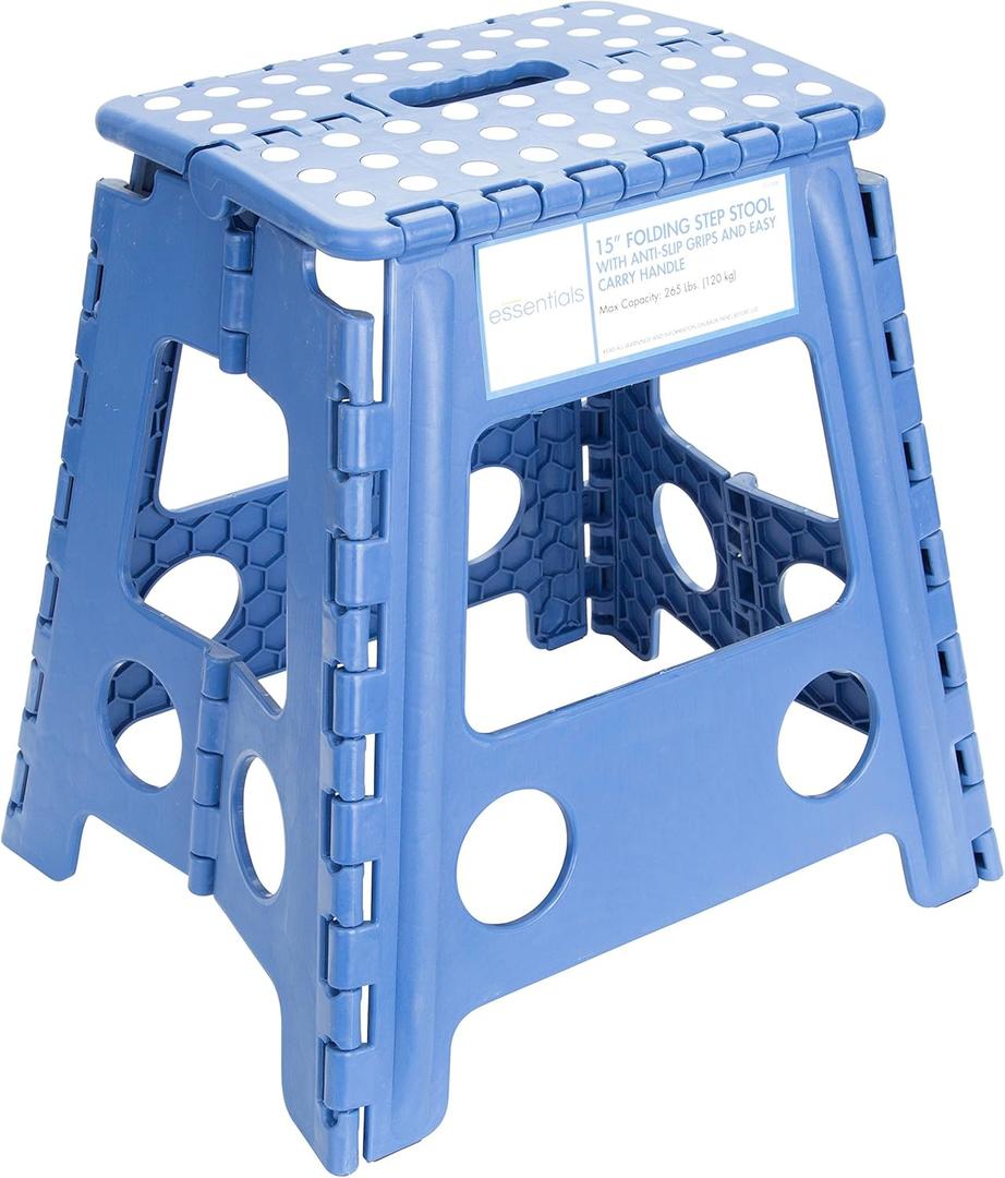 Essentials 21048 15-Inch Folding Step Stool, Wide Folding Step Stool, Plastic Step Stools For Adults, Garden Step Stool, Foldable High Stool