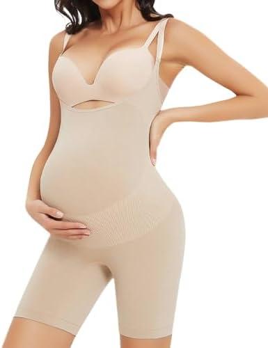 Women's Maternity Bodysuit Pregnancy Shapewear Bump Support Shorts Seamless Adjustable Straps Romper Jumpsuit, Large