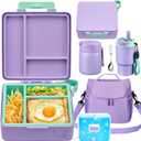 Pawtong Lunch Box Set with Bento Box Container, 17OZ Stainless Steel Food Soup Thermo, Kids Water Bottle & Portable Insulated Lunch Bag  Leakproof, Hot/Cold Retention for School, Travel (Purple)
