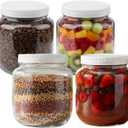 Half Gallon Glass Jars with Lids, 4 Pcs 64 oz Extra Wide Mouth Glass Storage Jars, Plastic Lids with Silicone Rings, for Pantry Organization, Fermentation, Pickling, Dry Food, Flour, Rice