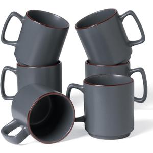 famiware Coffee Mugs Set of 6, Nebula 14oz Coffee Mugs, Ceramic Cup Set with Handle for Latte, Tea, Milk, Cappuccino, Cocoa, Charcoal