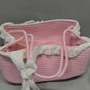 OIAHOMY Gift Basket with Long Handles, Large Woven Baskets for Gifts with Gift Bag, Ribbons and Lace, Cotton Rope Storage Basket for Birthdays, Baby Showers, Picnic, Wedding DIY Presents - Pink