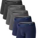 DAVID ARCHY Men's Underwear,ComfortSoft Cotton Mositure-Wicking,Breathable Mens Boxer Briefs,Multipack (Large, Navy Blue/Black/Dark Gray - B)