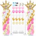 Kasyat 2 Sets Princess Party Balloon Column Stand Kit with 2 Crown Foil Balloons 100 Latex Balloons, Adjustable Stands Pink and Gold Balloon Stand Kit for Baby Shower Birthday Party Supplies (41 Inch)
