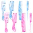 8 Pcs Hair Comb Set For Women Pink & Blue Hair Styling Comb Set With Rat Tail Combs, Wide Tooth, Fine Tooth, Medium Tooth Combs For Women, Men Detangling And Styling