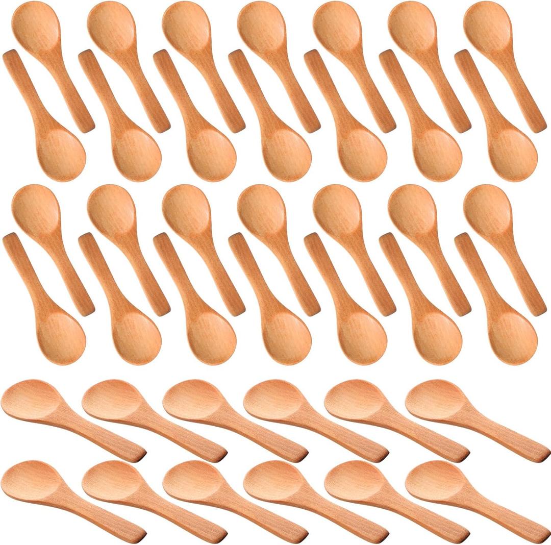 Boao 200 Pcs Small Wooden Spoons, 3.5'' L, Mini Wood Natural Tiny Spoons Wooden Little Teaspoons for Jars Sugar Creamer Honey Spices Salt Kitchen Supplies (Light Brown)