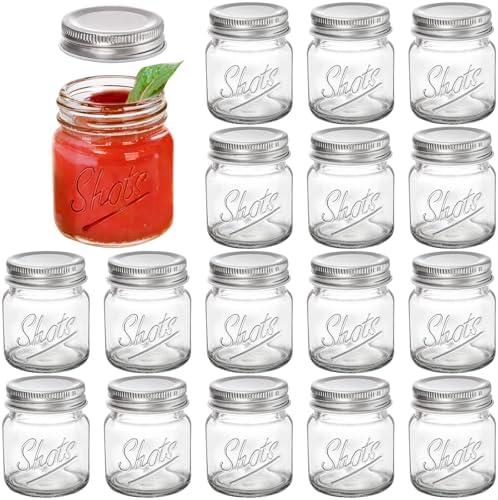 Lawei Set of 16 Mini Mason Jars - 2 Oz Mason Jars Shot Glasses Mason Shooter Glass for Drinks Shot Favors Desserts