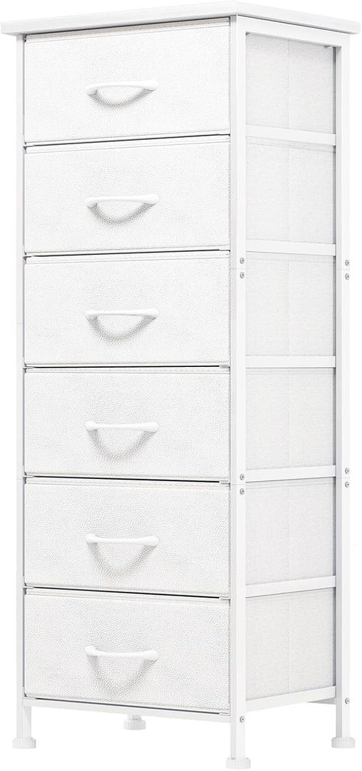 Fixwal White Tall Dresser for Bedroom Closet Organizers and Storage Tall Fabric Dresser with 6 Drawers, Small Clothes Storage Girl Bedroom Furniture