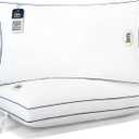 Serta Hotel Collection Bed Pillows King Size Set of 2, 400 Thread Count 100% Cotton Cover, Medium Support Gusseted Down Alternative Pillow for Back, Stomach or Side Sleepers, 18" x 34", White