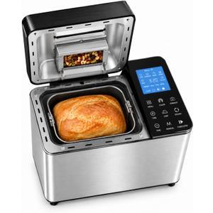 25‑IN‑1 Bread Maker, 2LB One‑Touch Control Bread Machine with Visible Lid, Auto Nut Dispenser & 13‑Hour Delay Timer, Easy‑Use for Beginners