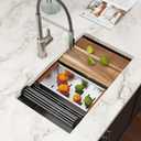 Black Undermount Kitchen Sink 30 Inch Stainless Steel Workstation Kitchen Sinks Single Bowl Gunmetal Black Nano PVD 16 Gague Handmade Large Deep Sinks, 30"x19"x9"