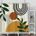 Boho Mid Century Shower Curtain Sun Leaves Modern Abstract Geometric Aesthetic Shower Curtains for Bathroom Bathtubs Waterproof Fabric Shower Curtain with Hooks 72x72 Inches