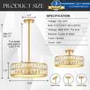 16” 4-Light Modern Crystal Chandeliers Gold Dinning Room Light Fixture, Round Pendant Light Kitchen Island Chandelier, Flush Mount Ceiling Light for Living Room Entryway Bedroom Foyer, Round D16"-Rod