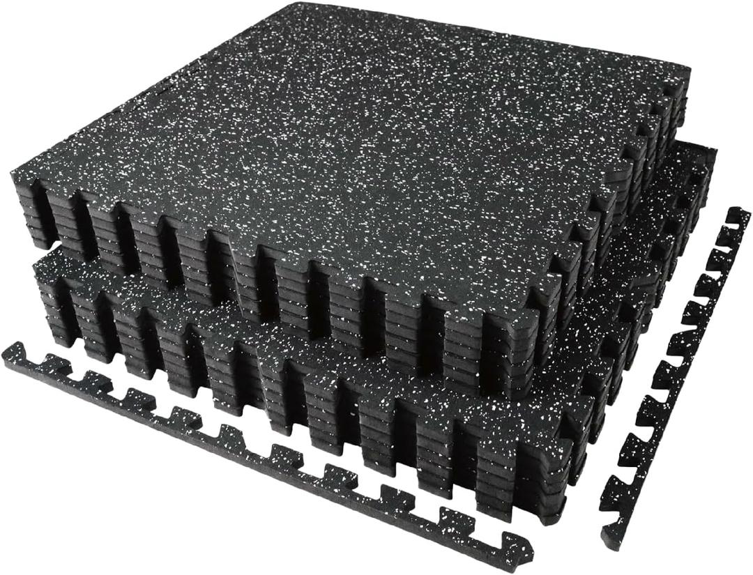 0.56" Thick 48 Sq ft Exercise Mats,12 Tiles Rubber Top 24"X24" Interlocking Puzzle Gym Flooring with High Density EVA Foam for Home Gym & Heavy Weight Workout ,Black/Grey