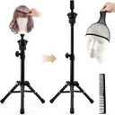 Wig Head Stand, Adjustable Mannequin Head Stand for Styling, Wig Stand Tripod for Cosmetology Hairdressing Training, with Wigs Caps, Comb, Storage Bag(COLOR:black)