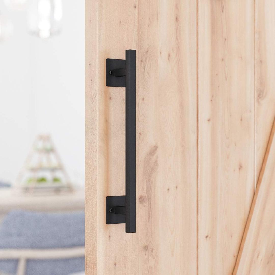 SMARTSTANDARD 12 Antique Rustic Handmade Barn Door Handle, Black Flush Square Base Handle Pull, for Gate, Garage, Sheds