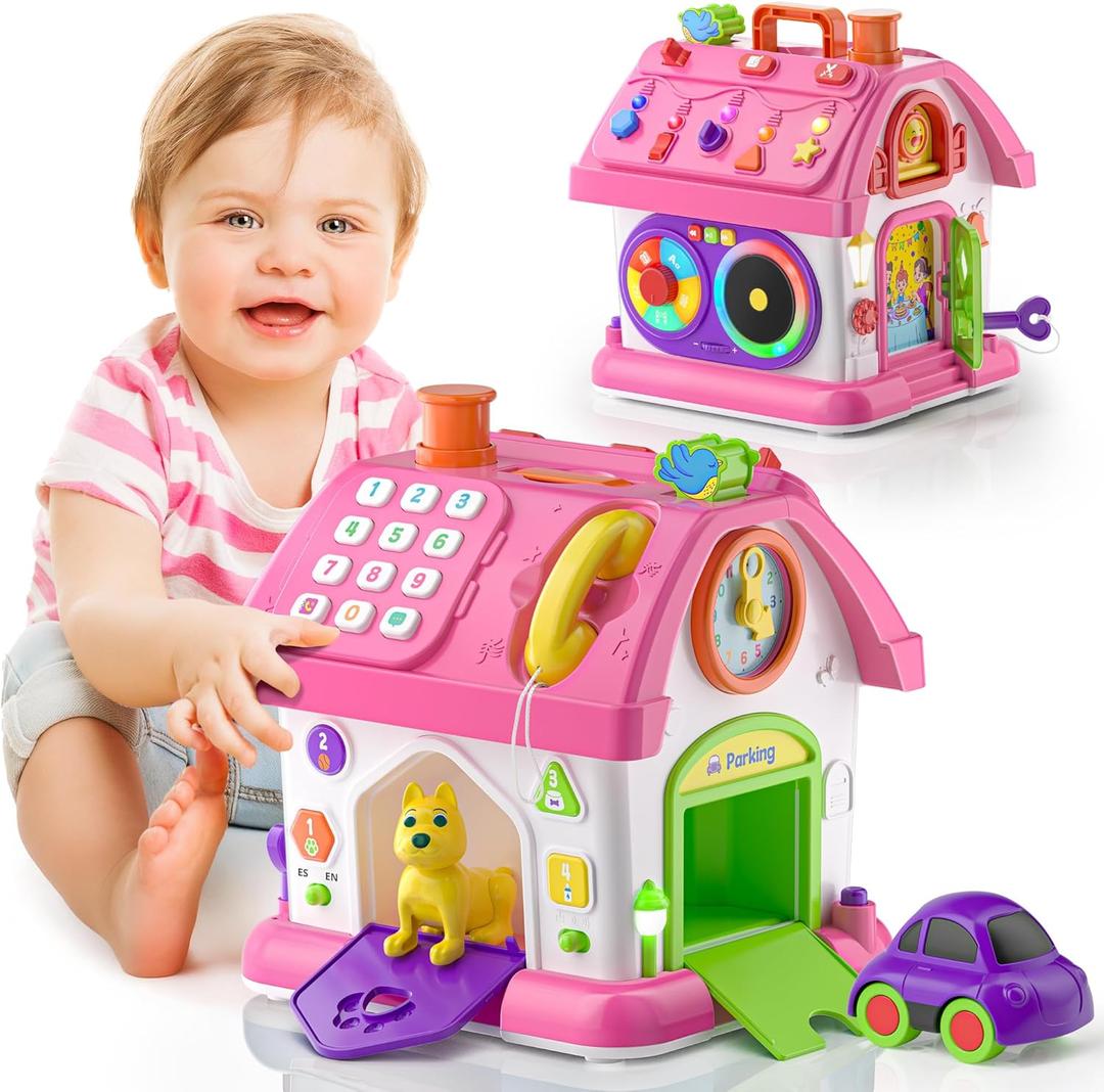 Talkfun Montessori Toy for 1 Year Old Girl Gifts, Musical Bilingual Educational Toddler Toy Age 1-2 Yr 12-18 Month, First Birthday Gift for 1 Year Old Girl (Pink)