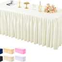 PARTISKY 1 Pack Ivory Tablecloths for Rectangle Tables 4ft, Wrinkle Resistant Spandex Table Cover Fitted Stretch Table Cloth with Pleated Ruffle Skirts for Party Banquet Dining Birthday Wedding Ivory, 48" x 24" (Rectangular)